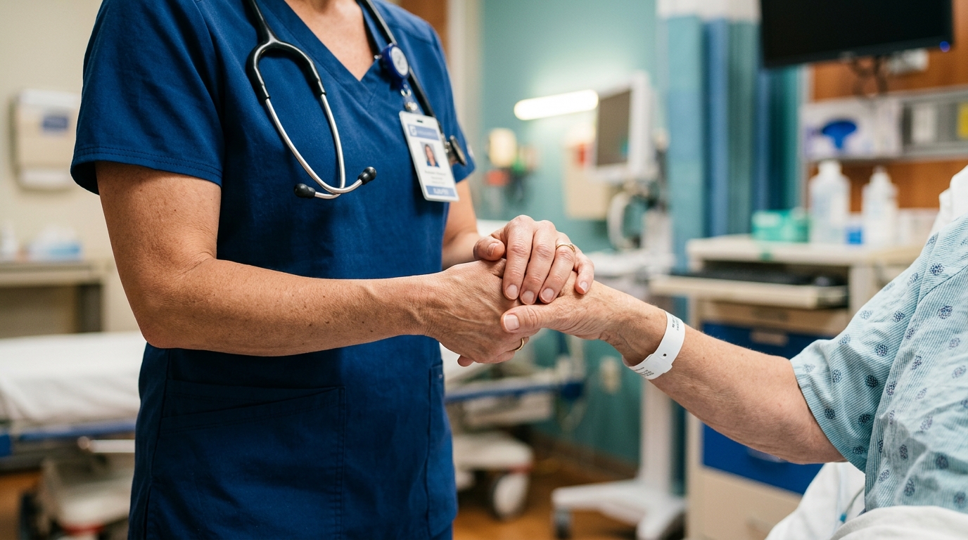 Doctor holding patient hand